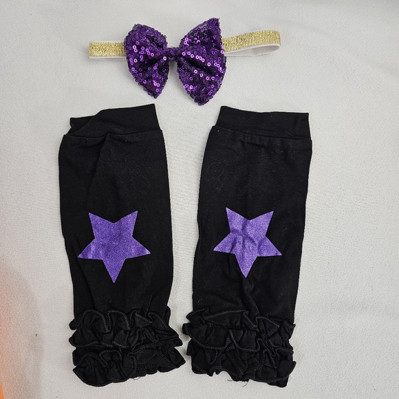 Baby Girl Halloween Outfit - Romper Tutu Leg Warmers Headband - Picture 5 of 11